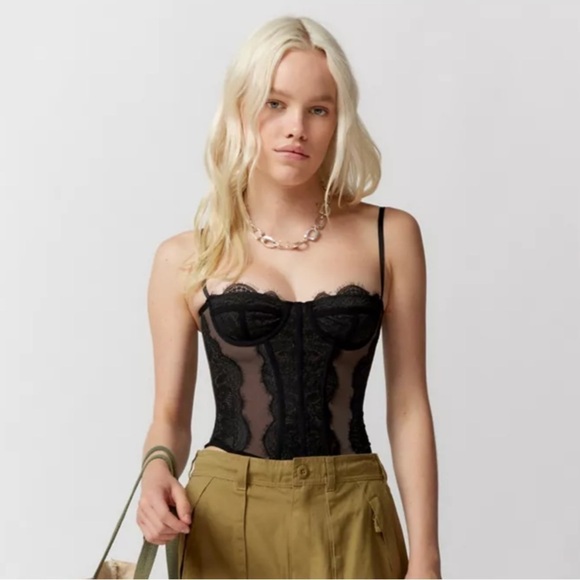 Urban Outfitters Out from Under Modern Love Corset Lace Small Washed Black - Picture 9 of 16